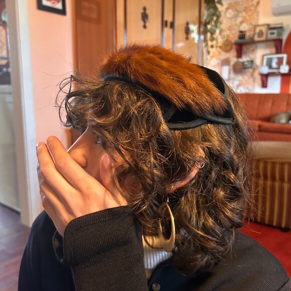 1950s MINK fur and velolur Fascinator headband! - Picture 3 of 12